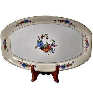 Edelstein Bavaria Porcelain Serving Platter 15" floral flower basket VTG MCM